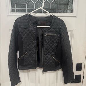 Black Quilted Faux Leather Women's Jacket